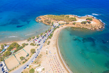 Fototapeta na wymiar Aerial view of famous beach Agioi Apostoloi, Chania, Crete, Greece.