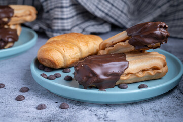 Dark chocolate coated half digestive biscuit with chocolate cookies and chips for loved ones valentines day celebration.
