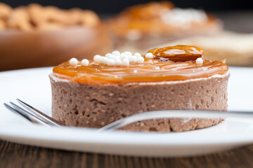 dessert made of dough and dairy products in caramel