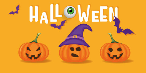 halloween happy october holiday pumpkin and bat