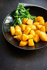 stewed potatoes spices no meat fresh portion ready to eat meal snack on the table copy space food...