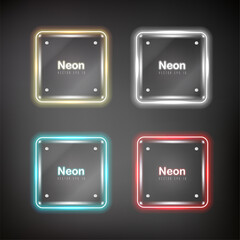 Buttons set web neon on background color black