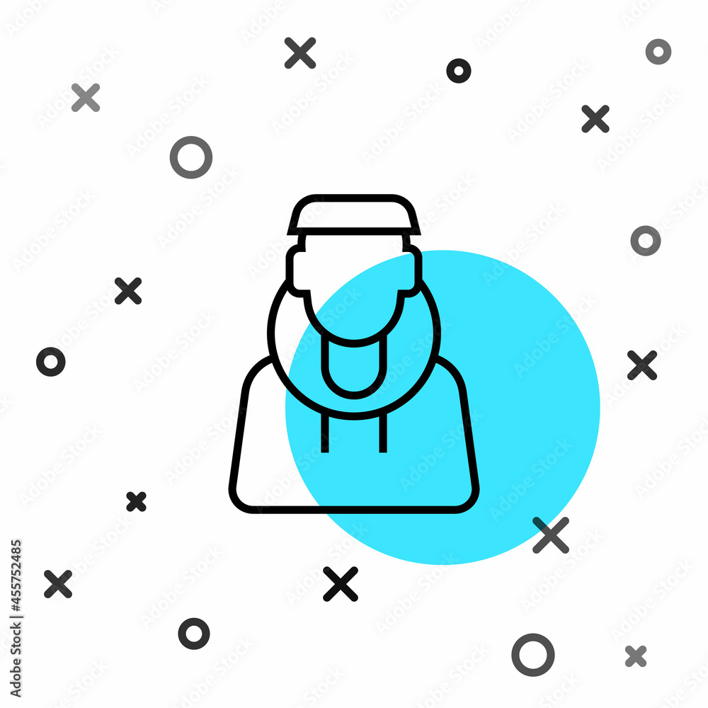 Poster black line monk icon isolated on white background. random dynamic shapes. vector