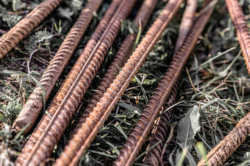 rebar old rusty twig set close-up building material