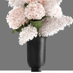Bouquet of wthite flowers in a black vase