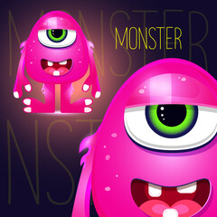Pink cute monsters on a blue background texture