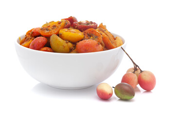 Close-up of Indian Organic pickle (Achar) made from carissa carandas ( karonda ). Very spicy, tart, acetic in taste and aromatic. A mixture of ayurvedic spices herbs with vegetables