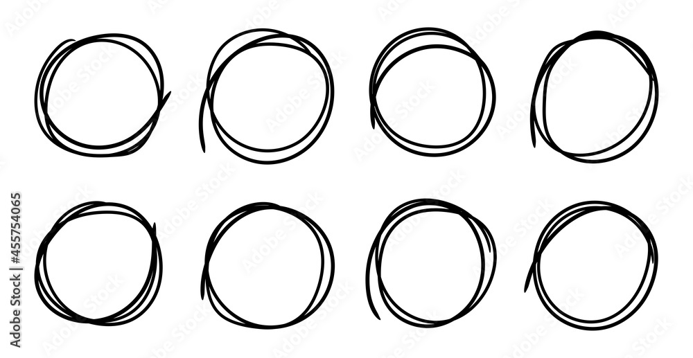 Poster hand drawn lined circles sketch set. rounds scribble doodle line circles for message note mark desig