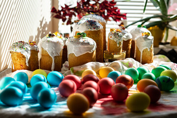 Chocolate eggs in colorful foil for easter