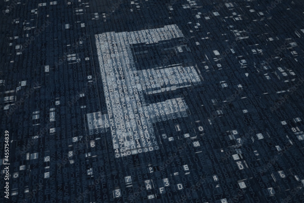 Aufkleber swiss franc currency symbol consisting of digital blocks. blockchain concept, 3d rendering