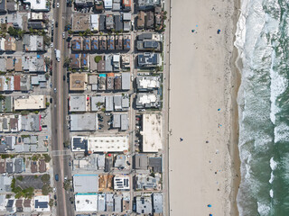 Aerial top view of Mission Bay houses and street, San Diego, California. USA.