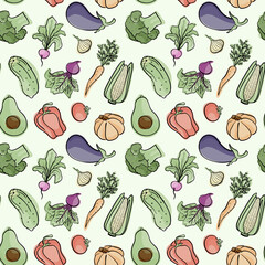 Vector seamless pattern of vegetables on a separate background. World Vegan Day