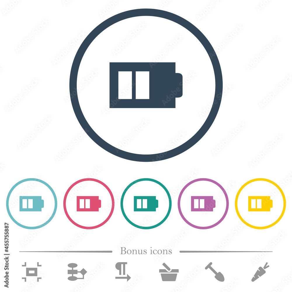 Poster half battery with two load units alternate flat color icons in round outlines