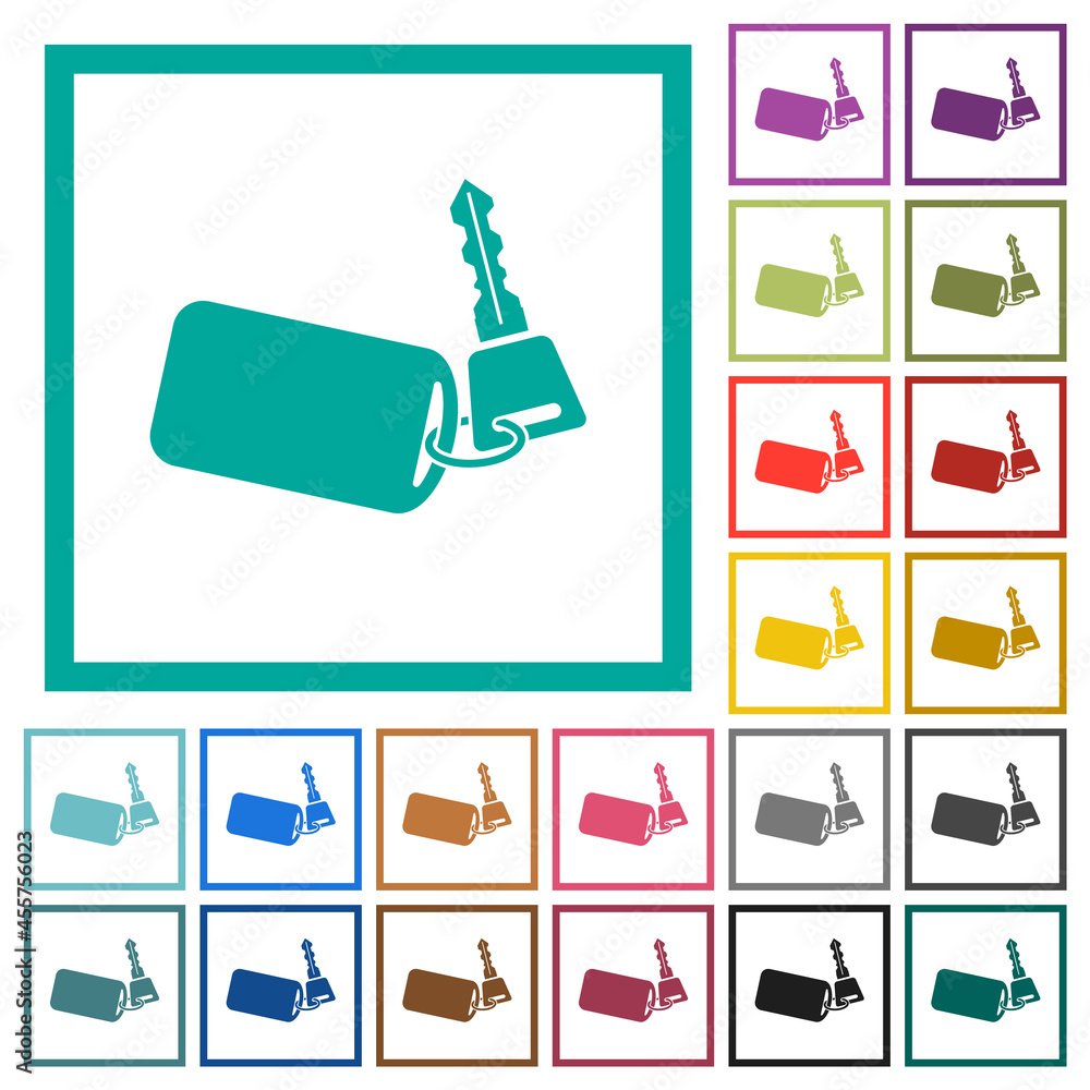 Poster car key with remote control flat color icons with quadrant frames