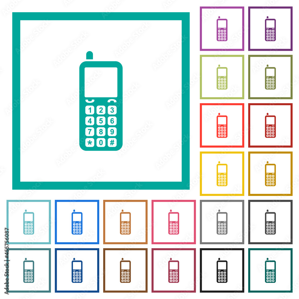 Poster retro mobile phone flat color icons with quadrant frames