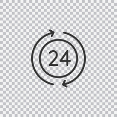 24 Hours a day service icon isolated on transparent background. Vector symbol.