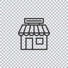 Market shop line icon. Kiosk, store, retail graphic pictograph isolated on transparent background. Vector.