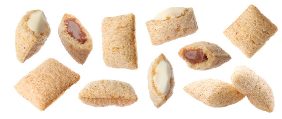 Set with sweet crispy corn pads on white background. Banner design