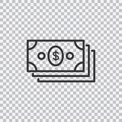 Money, banknote or dollar bill icon logo in black isolated on transparent background. Vector.