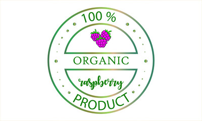The emblem of an environmentally friendly product is raspberries. Vegetarian food, fresh product logo.