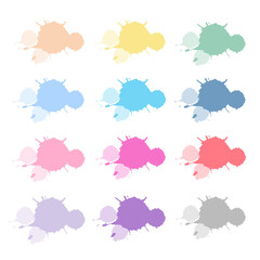 Set of colorful hand drawn abstract watercolor splashes brush strokes or paint splatter 