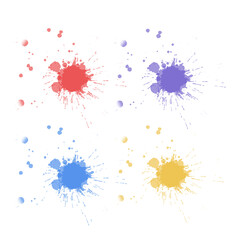 Set of colorful hand drawn abstract watercolor splashes  paint splatter or brush strokes