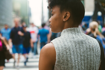 Young woman walking in the city