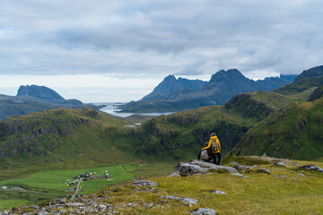 Couple standing in high mountains