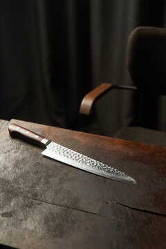 Sharp knife on table in butchery