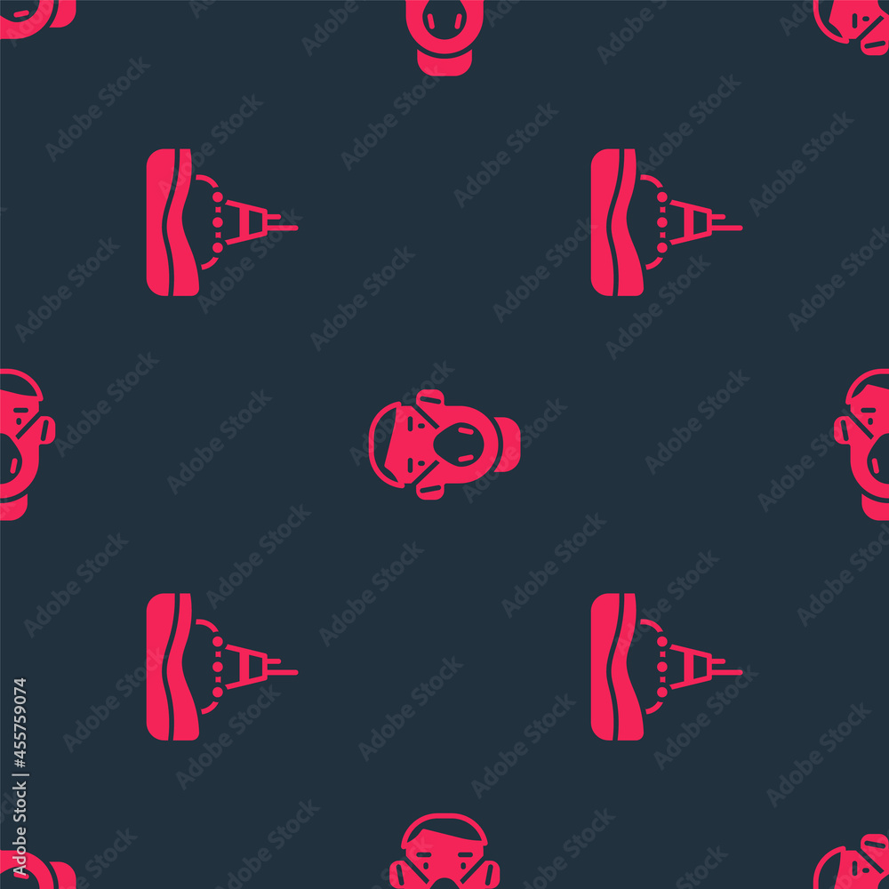 Poster set floating buoy on the sea and face protective mask on seamless pattern. vector