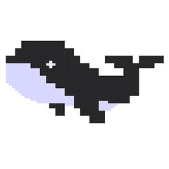 8 bit pixel whale. Vector illustration. Isolated object