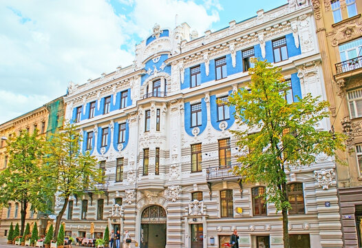 The Art Nouveau styled building in Riga, Latvia