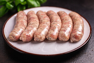 raw sausages vegetable snack protein seitan meatless soy wheat vegetarian or vegan snack ready to eat on the table healthy meal ingredient top view copy space food background rustic