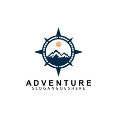 Mountain adventure logo design. Compass icon symbol