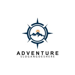 Mountain adventure logo design. Compass icon symbol