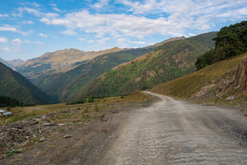 Dangerous mountain road in Tusheti, travel across Georgia