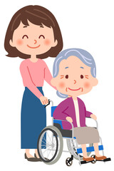 若い女性と車椅子のおばあさん