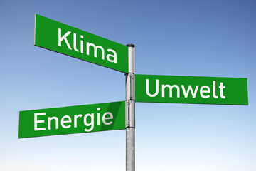 Fototapeta premium Klima, Umwelt, Energie, Standbeine, Wegweiser