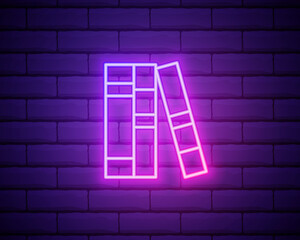 Books on shelf neon sign. Night bright advertisement. Vector illustration in neon style for literature and library