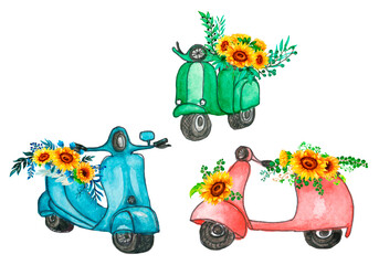 Watercolor autumn clipart transport,Autumn ,bouquet,in pumpkin,  watercolor, illustration ,sunflower,Thanksgiving pumpkin illustration, Harvest festival invitation, farm auto clipart.