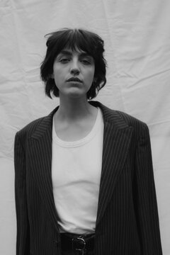 Minimalistic and arty portrait of a raw beauty French girl without make up.