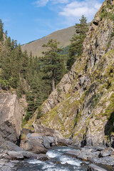 Mountain river among the rocks in Tusheti, travel across Georgia. Caucasus