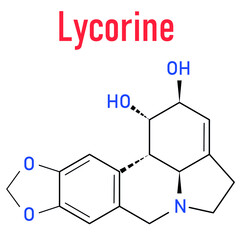 Fototapeta premium Lycorine alkaloid molecule. Found in Amaryllidaceae plants, including lilies and daffodils. Skeletal formula.