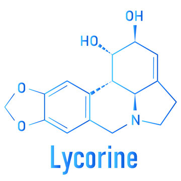 Lycorine alkaloid molecule. Found in Amaryllidaceae plants, including lilies and daffodils. Skeletal formula.