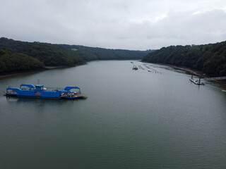 King harry ferry Cornwall England uk aerial drone