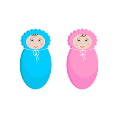 Vector illustration of cute dolls. Two cute twins, a girl and a boy.