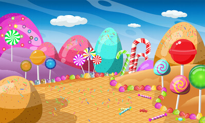 Candyland landscape background vector design 