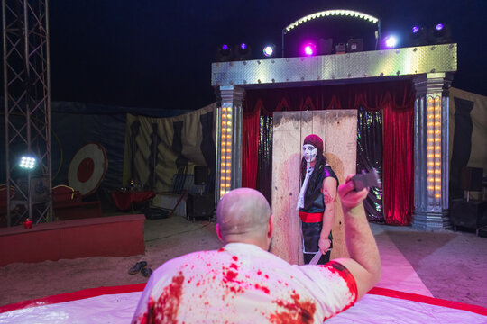 Circus Performance Using Knifes