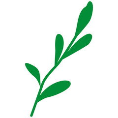 Hand drawn abstract green branch with leaves isolated. Floral element. Cartoon style. Summer, spring or autumn. Nature and ecology. For post cards, posters, social media, textile, prints, wallpaper