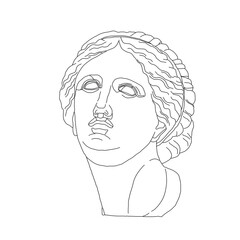 Line art style head of Aphrodite, academic sculpture classic drawing